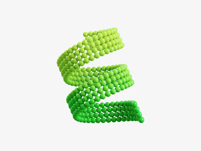 Green spiral made of small beads shown as a 3D illustration