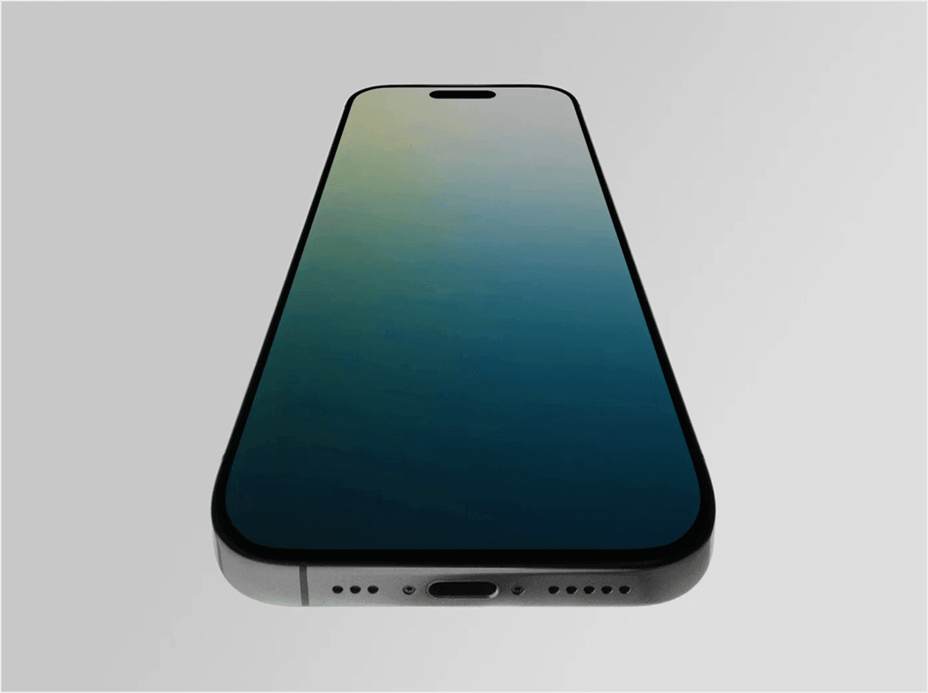 iPhone 16 Pro mockup front view with gradient screen on light gray background