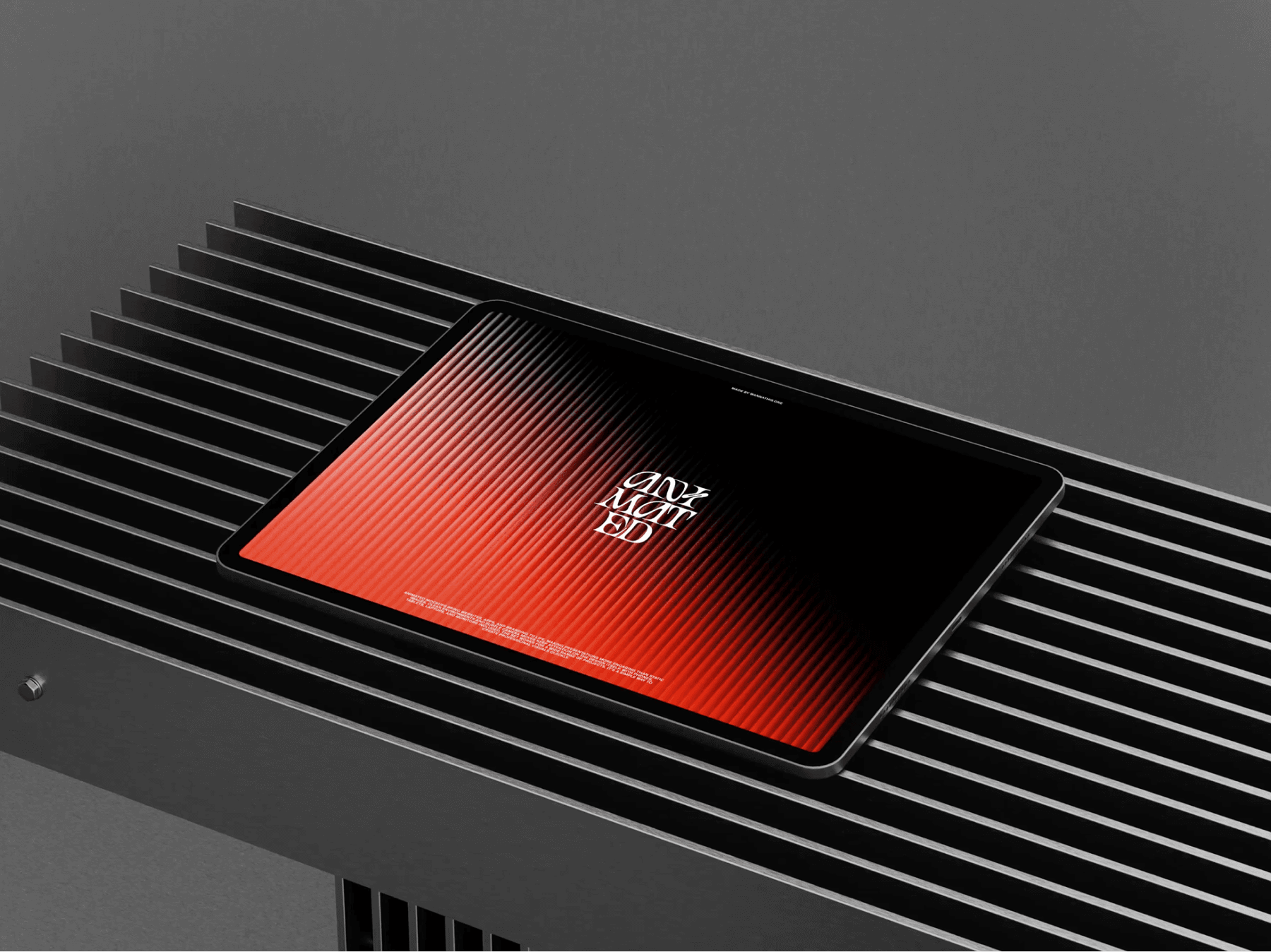 Animated tablet mockup displayed on a modern flat surface with soft lighting