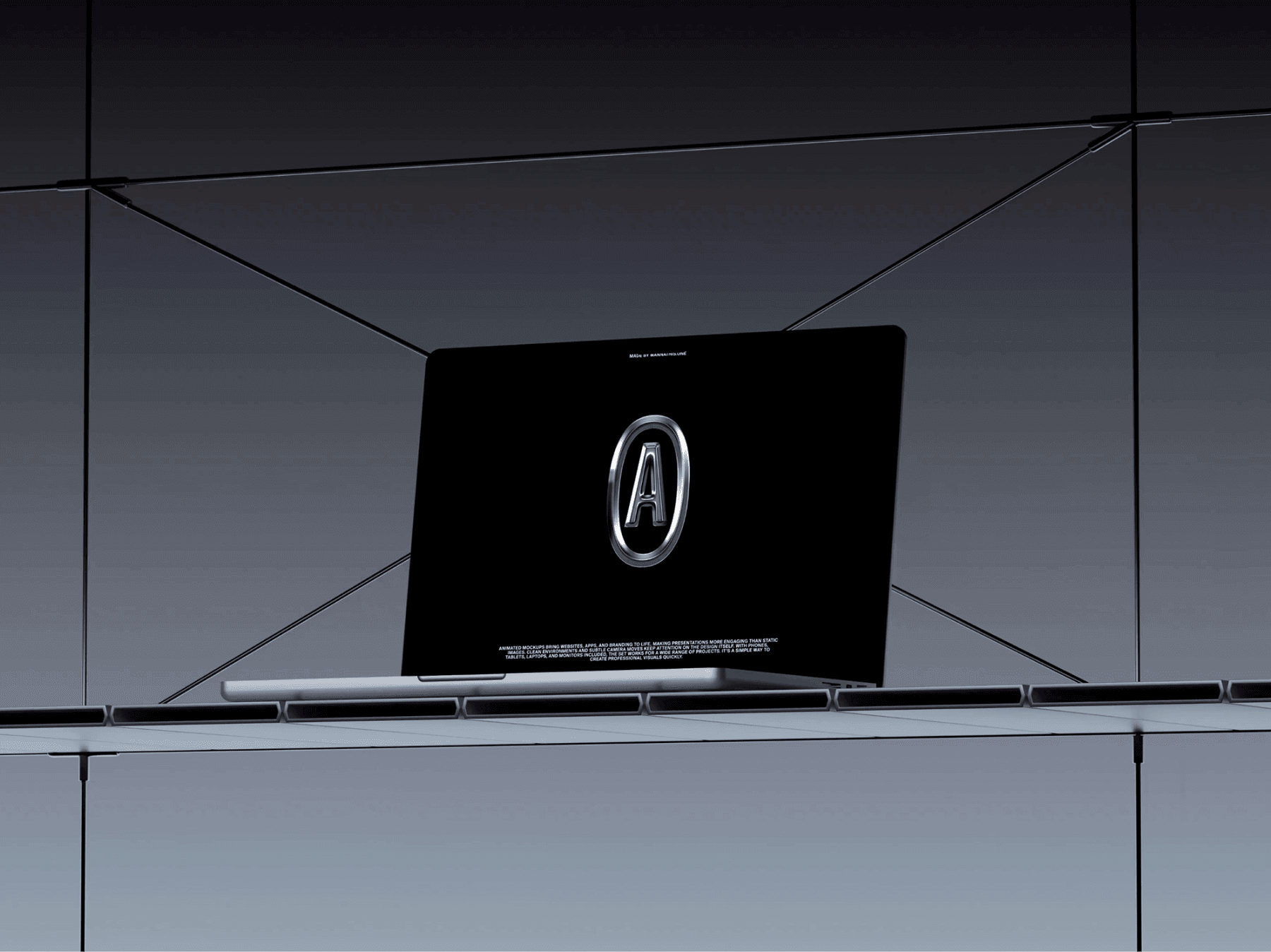 Animated laptop mockup set up in a minimal studio environment