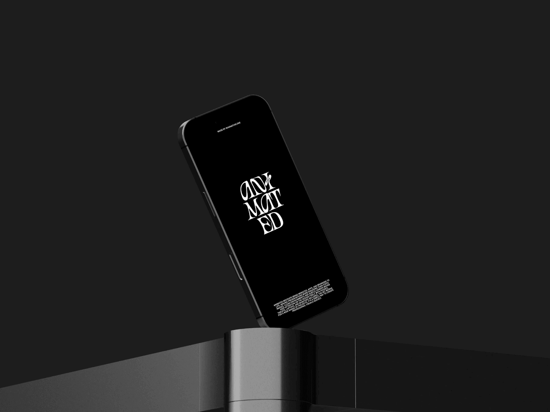 Animated phone mockup floating above a simple surface with soft shadows