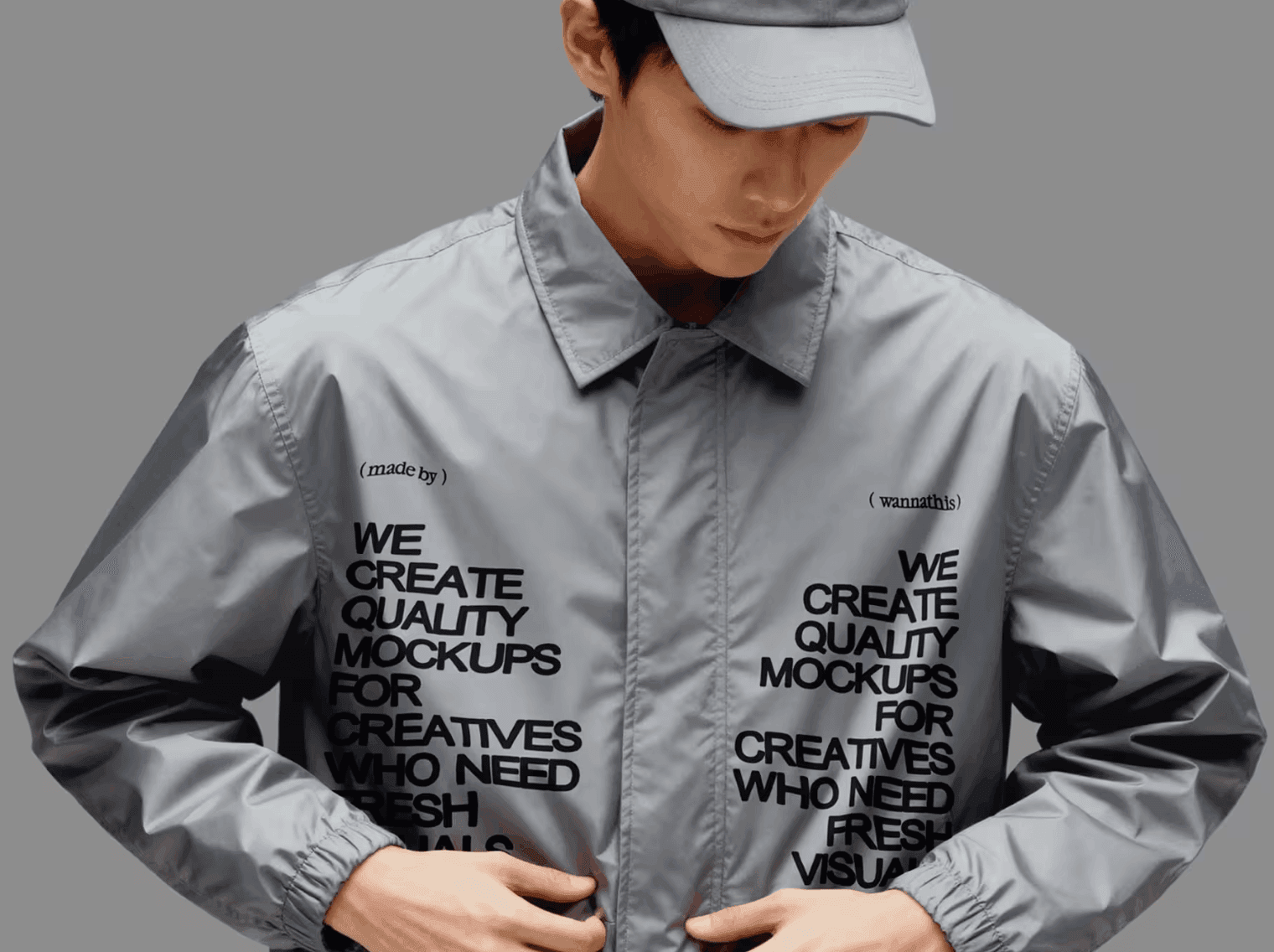 Realistic apparel mockup with typography on jacket, modern fashion branding presentation