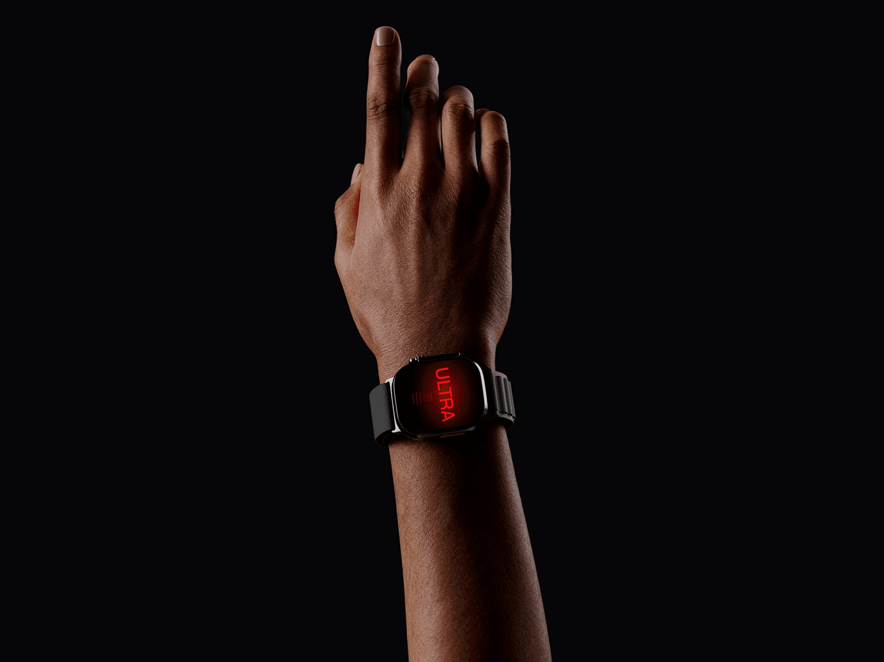 Apple Watch Ultra mockup displayed on wrist with hand raised