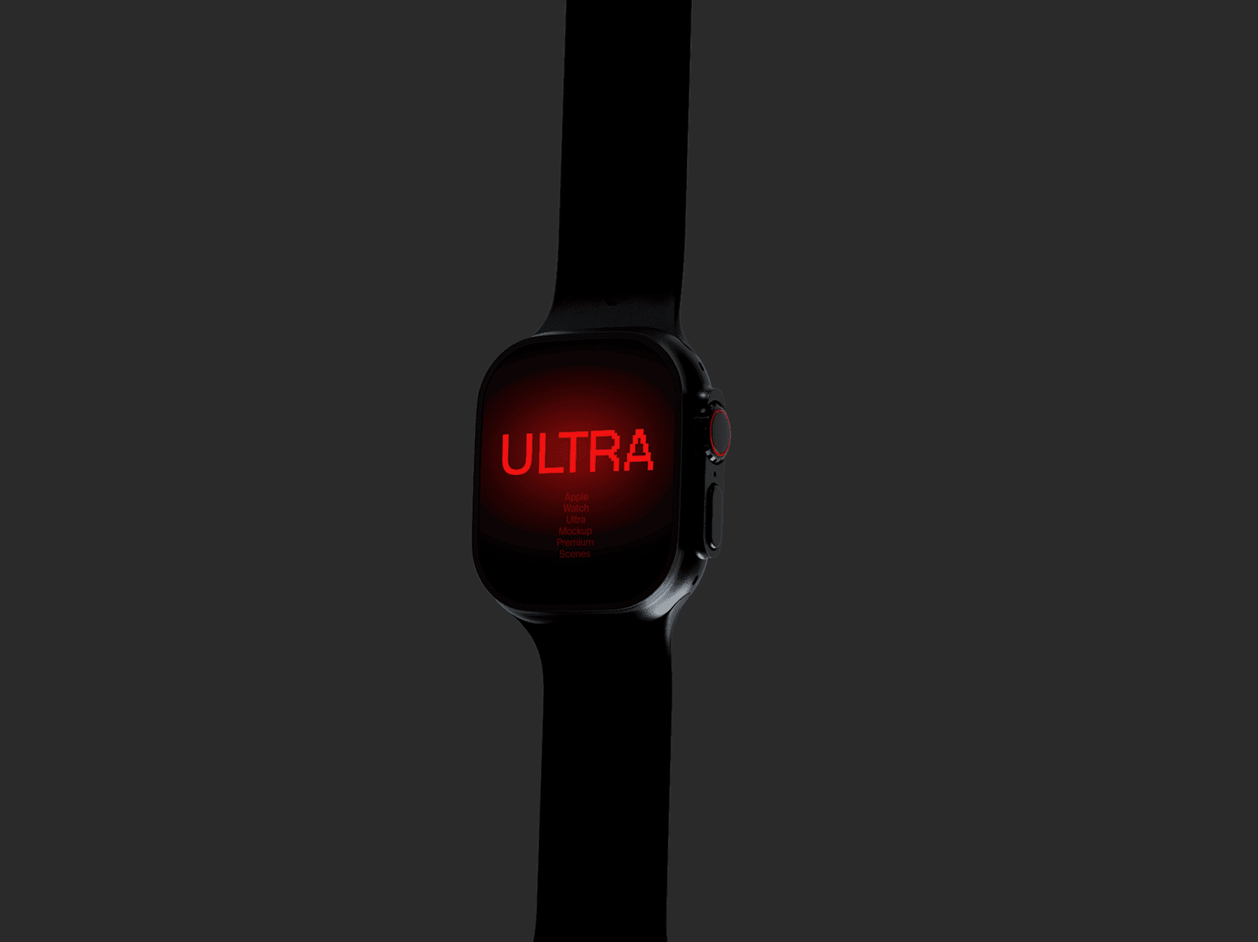 Apple Watch Ultra mockup displayed front-facing on a dark background