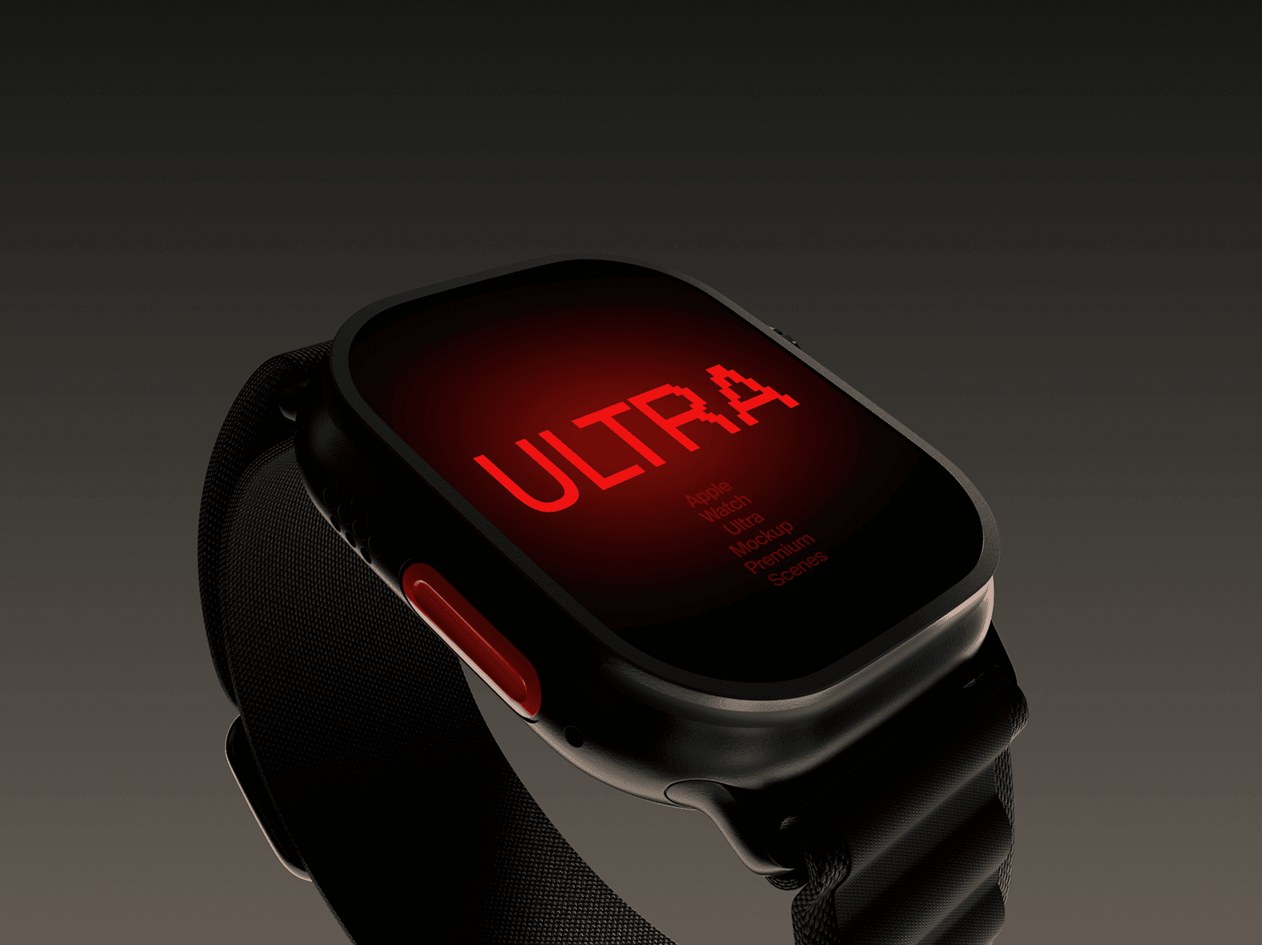 Apple Watch Ultra mockup shown in close-up on a dark gradient background