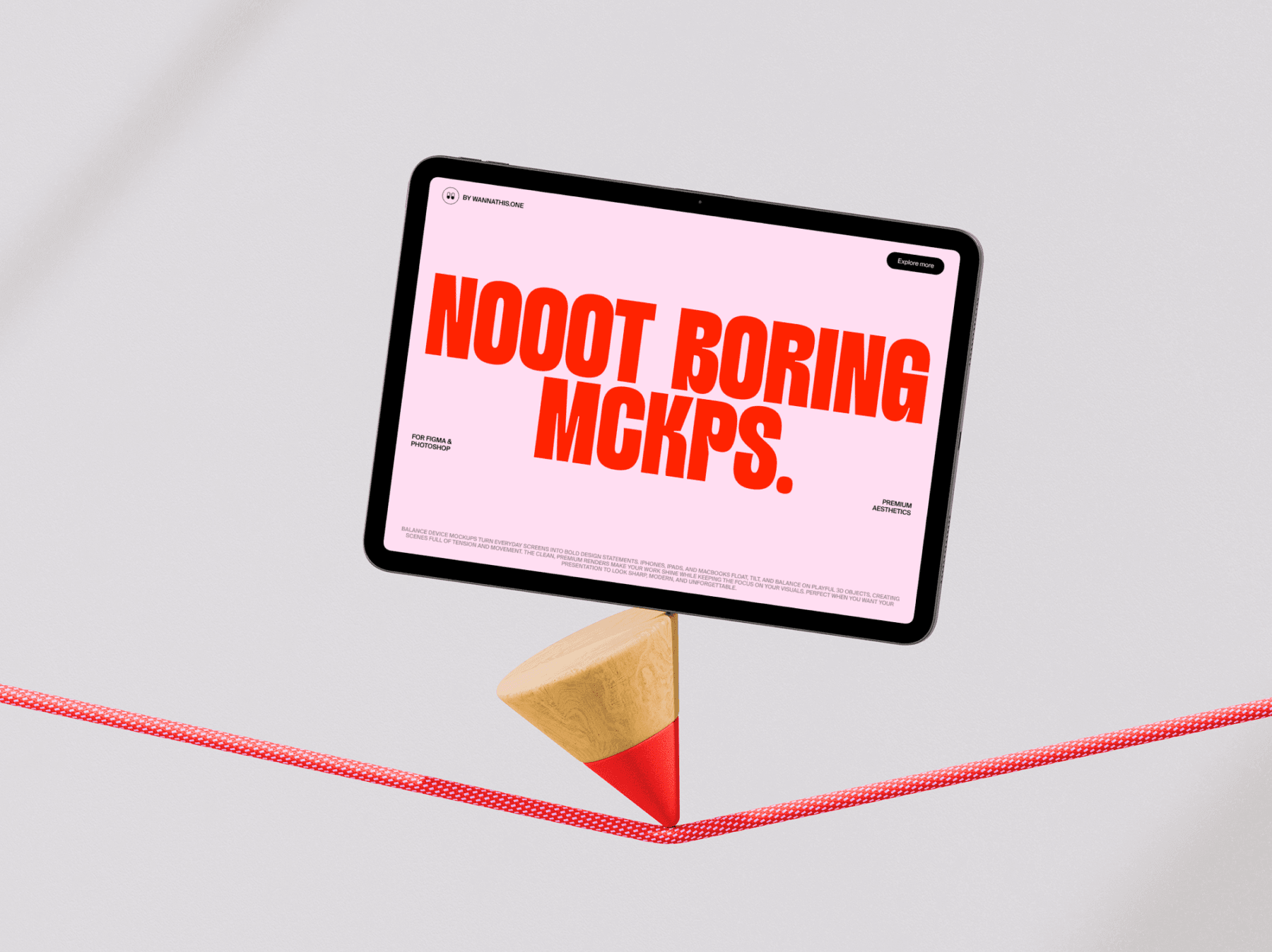 Tablet mockup floating on geometric shapes with balanced composition
