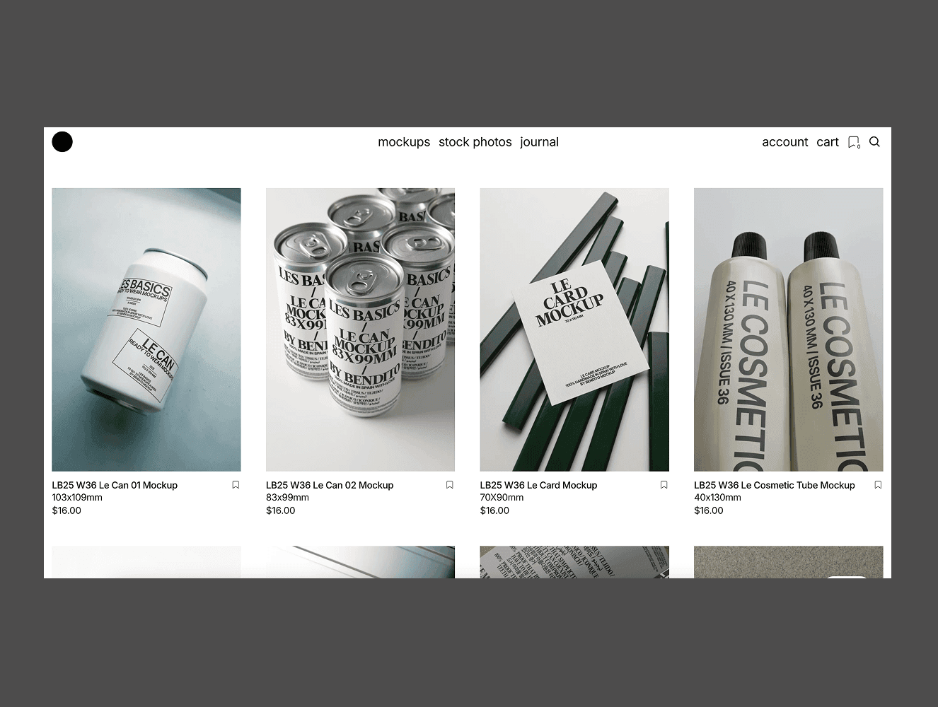 Minimalist mockup platform layout featuring packaging and print templates with refined lighting and styling