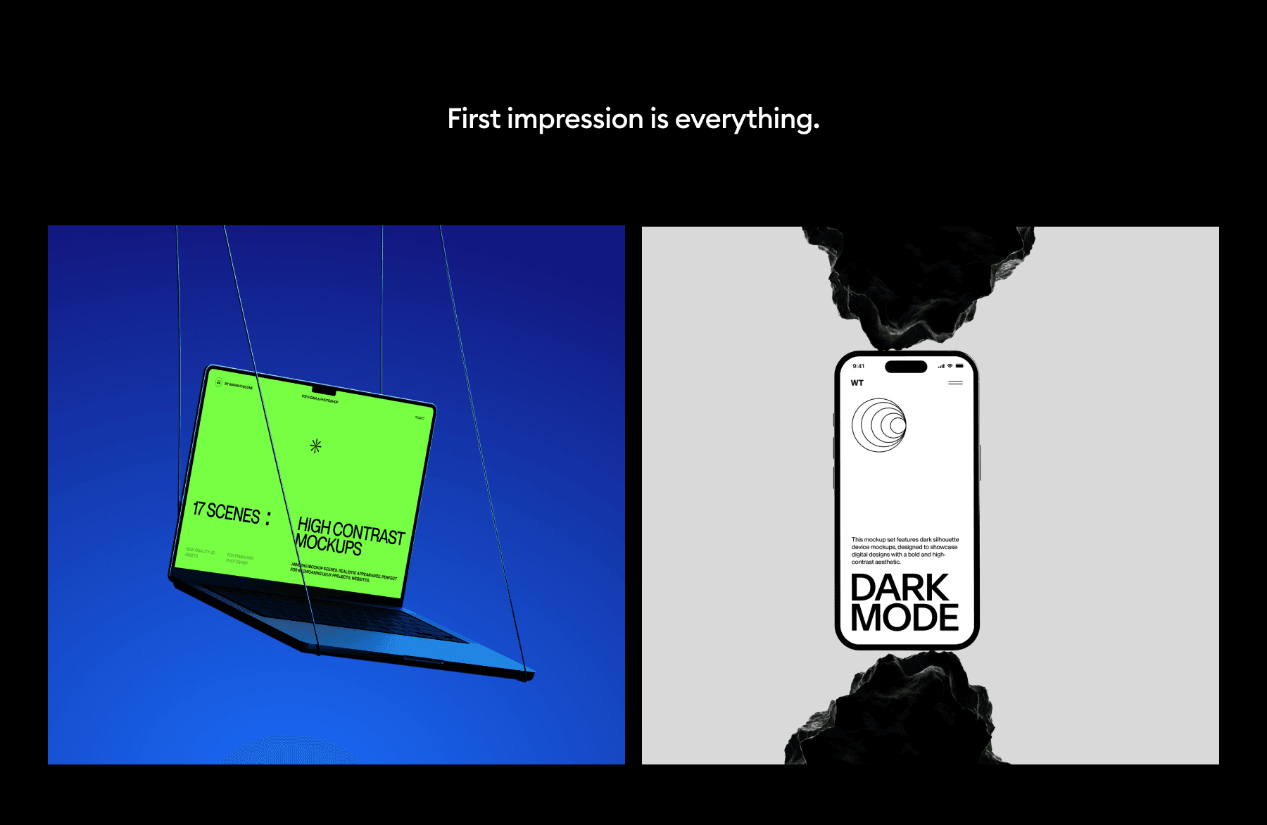 Blackout silhouette device mockups for smm