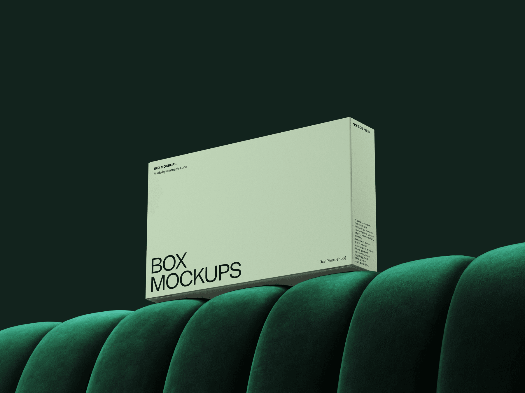 Minimal vertical box mockup placed on a soft seat surface