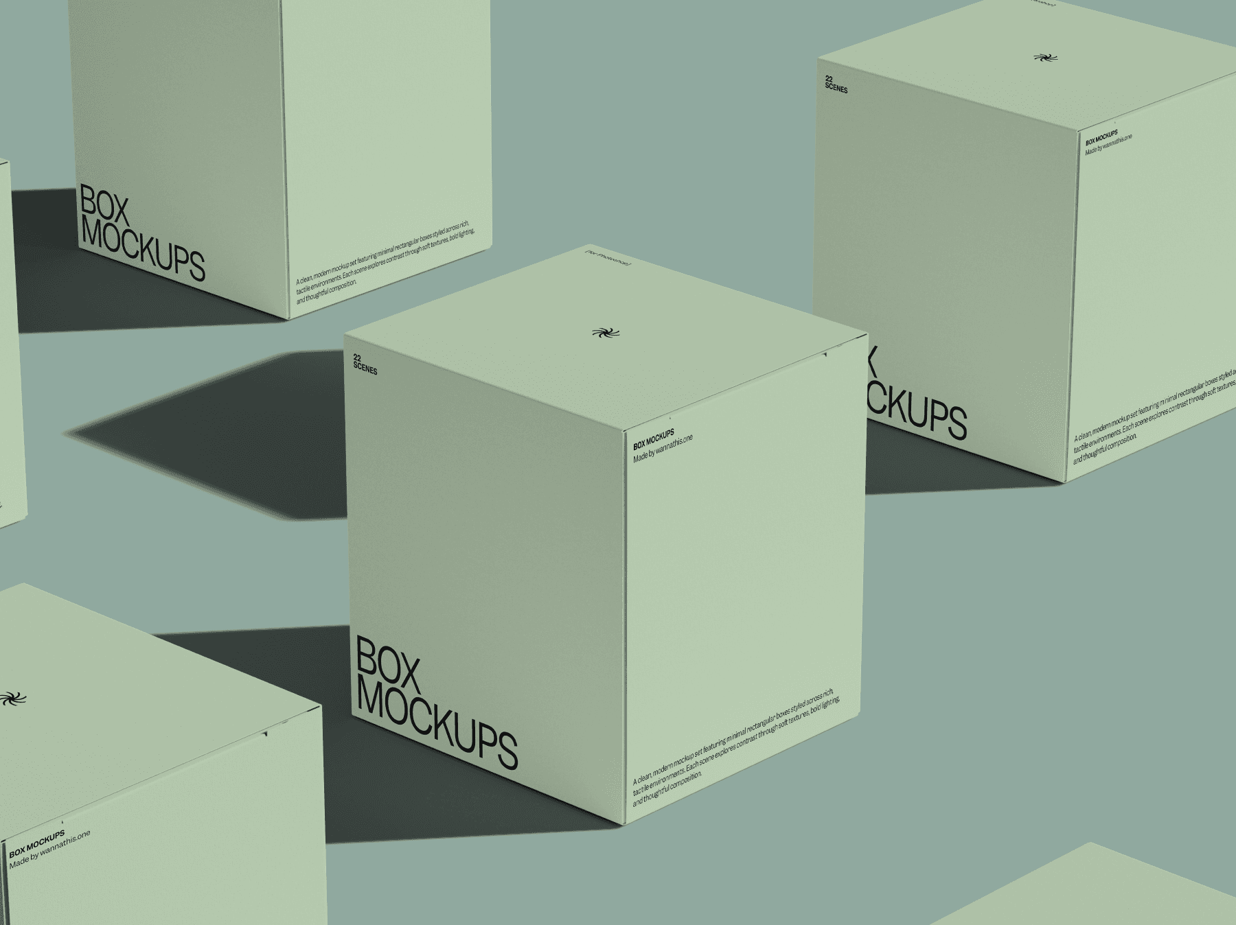 Set of three vertical box mockups on a flat surface