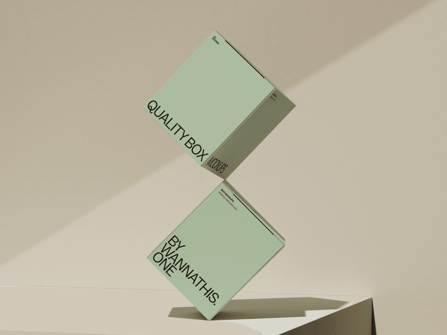 Minimal box mockups floating above a light surface