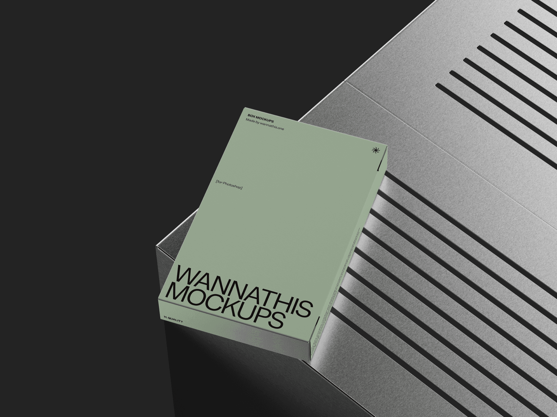 Flat rectangular box mockup displayed on a grooved surface