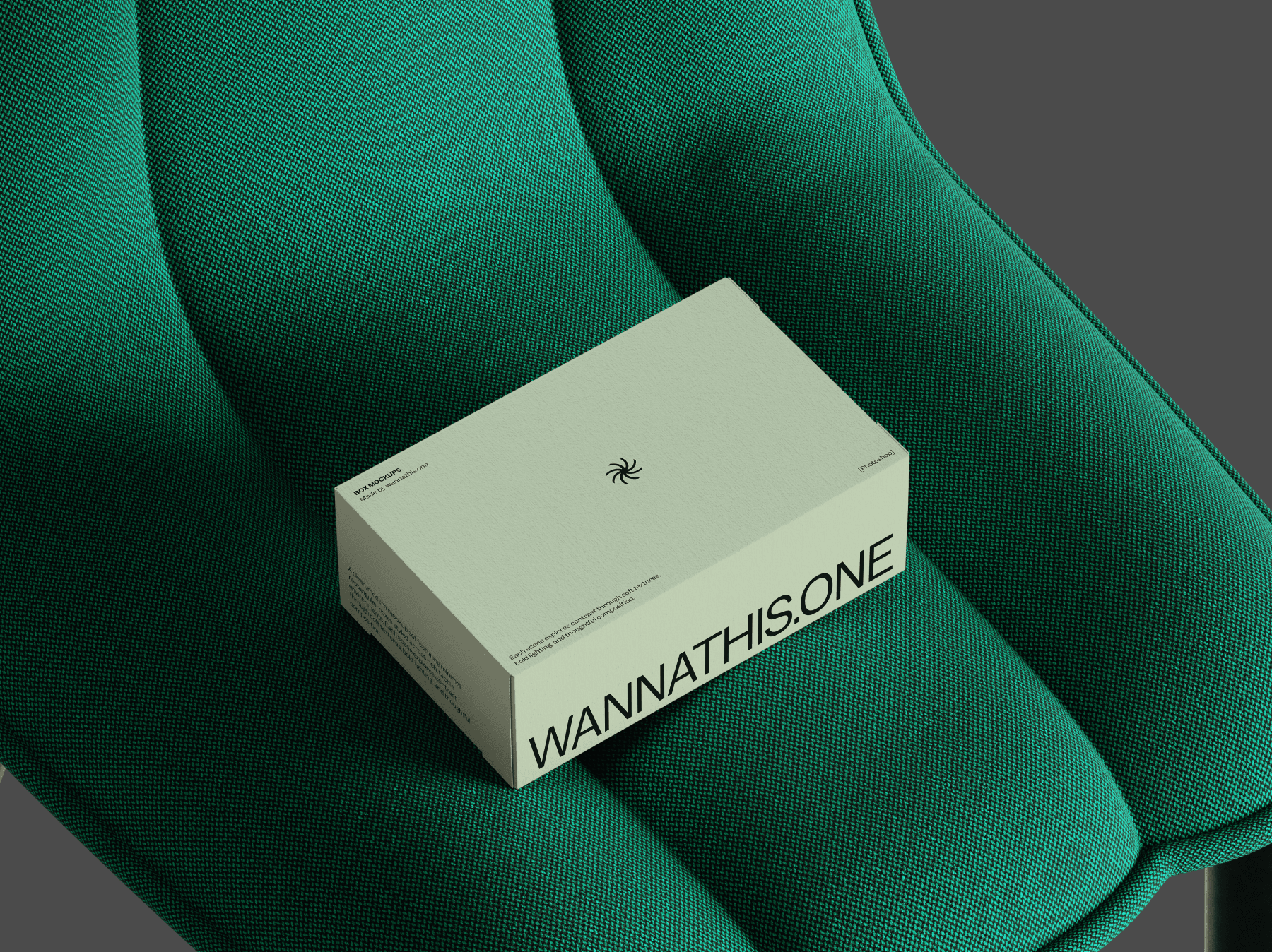 Minimal box mockup resting on a curved fabric seat
