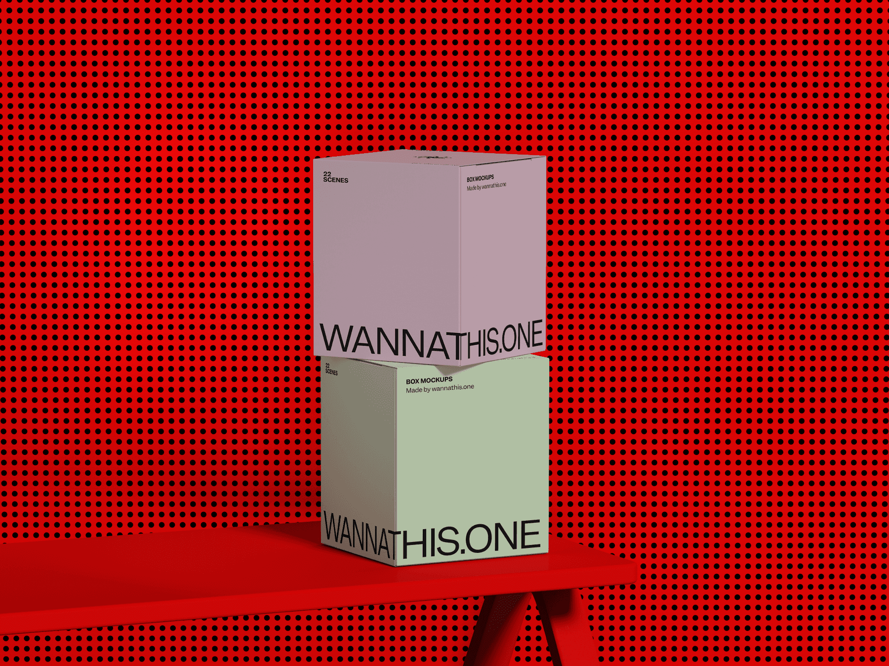 Stack of box mockups against a red background