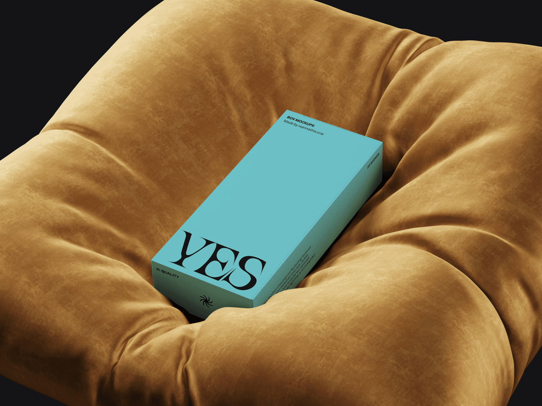 Minimal box mockup resting on a soft cushion