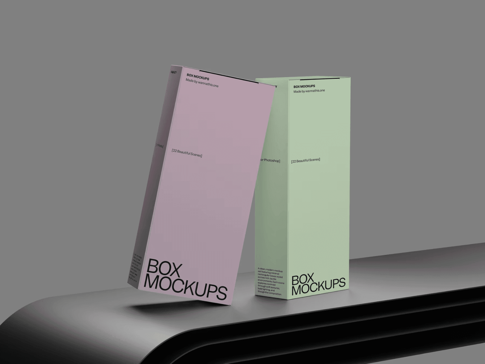 Pastel box packaging mockups on sculptural stand, premium product box scene by Wannathis