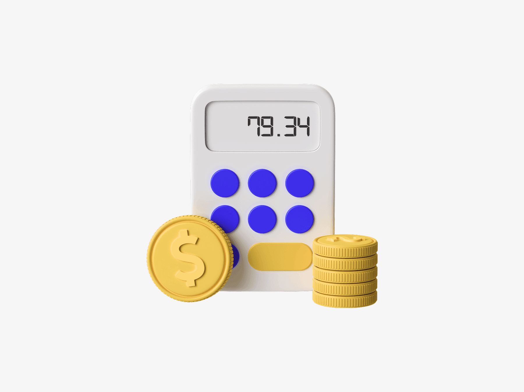 3D illustration of a calculator with coins