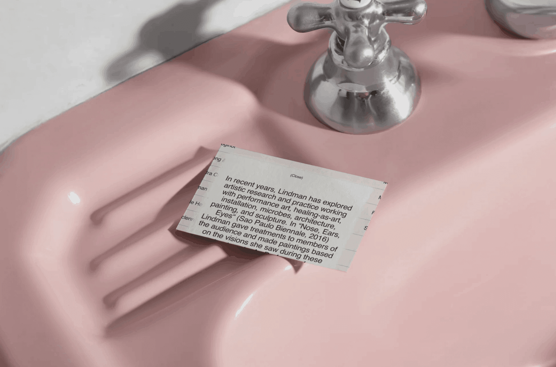 Creative business card mockup on pink sink interior branding scene