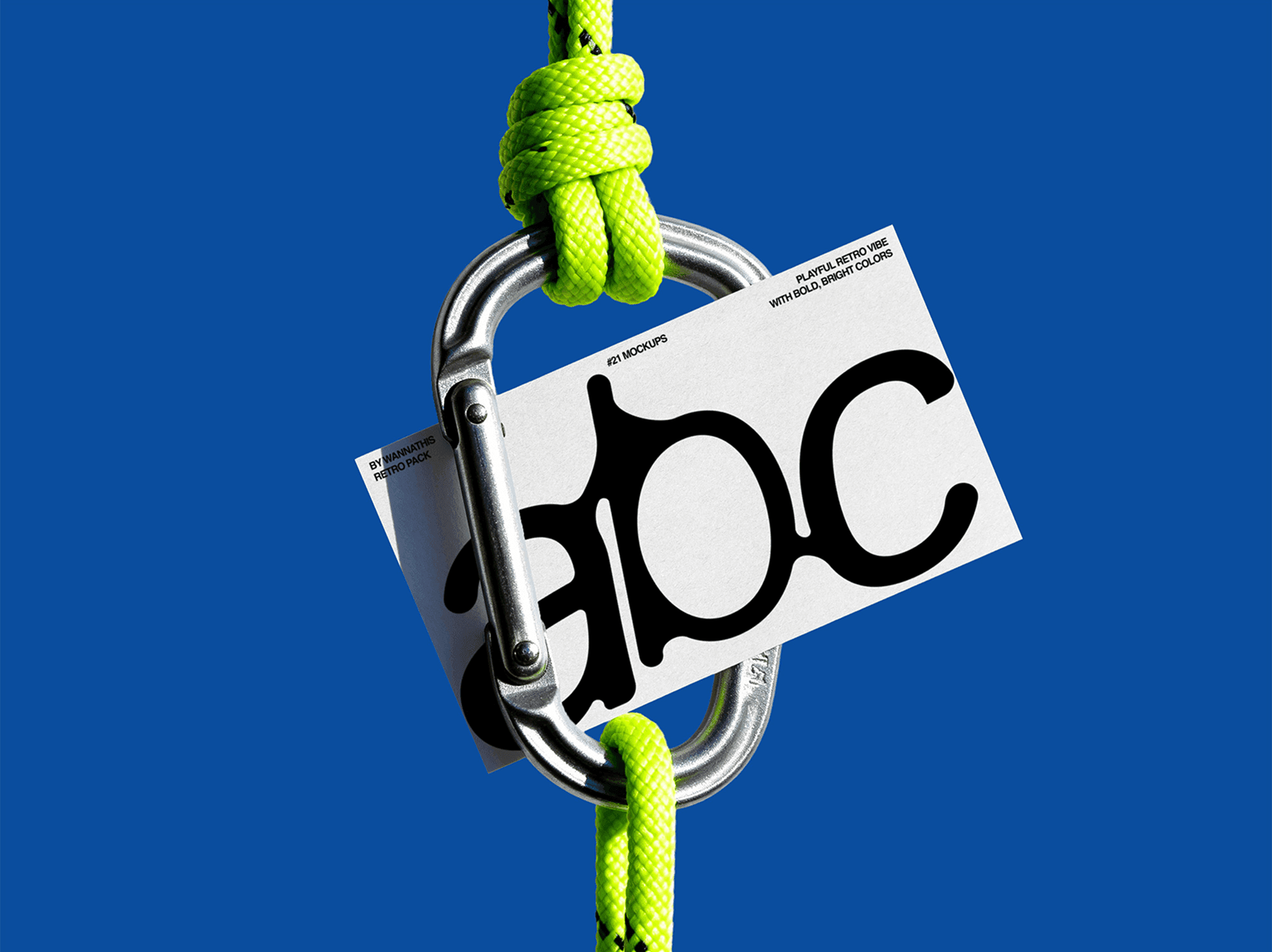 Creative business card mockup attached with rope and metal clip