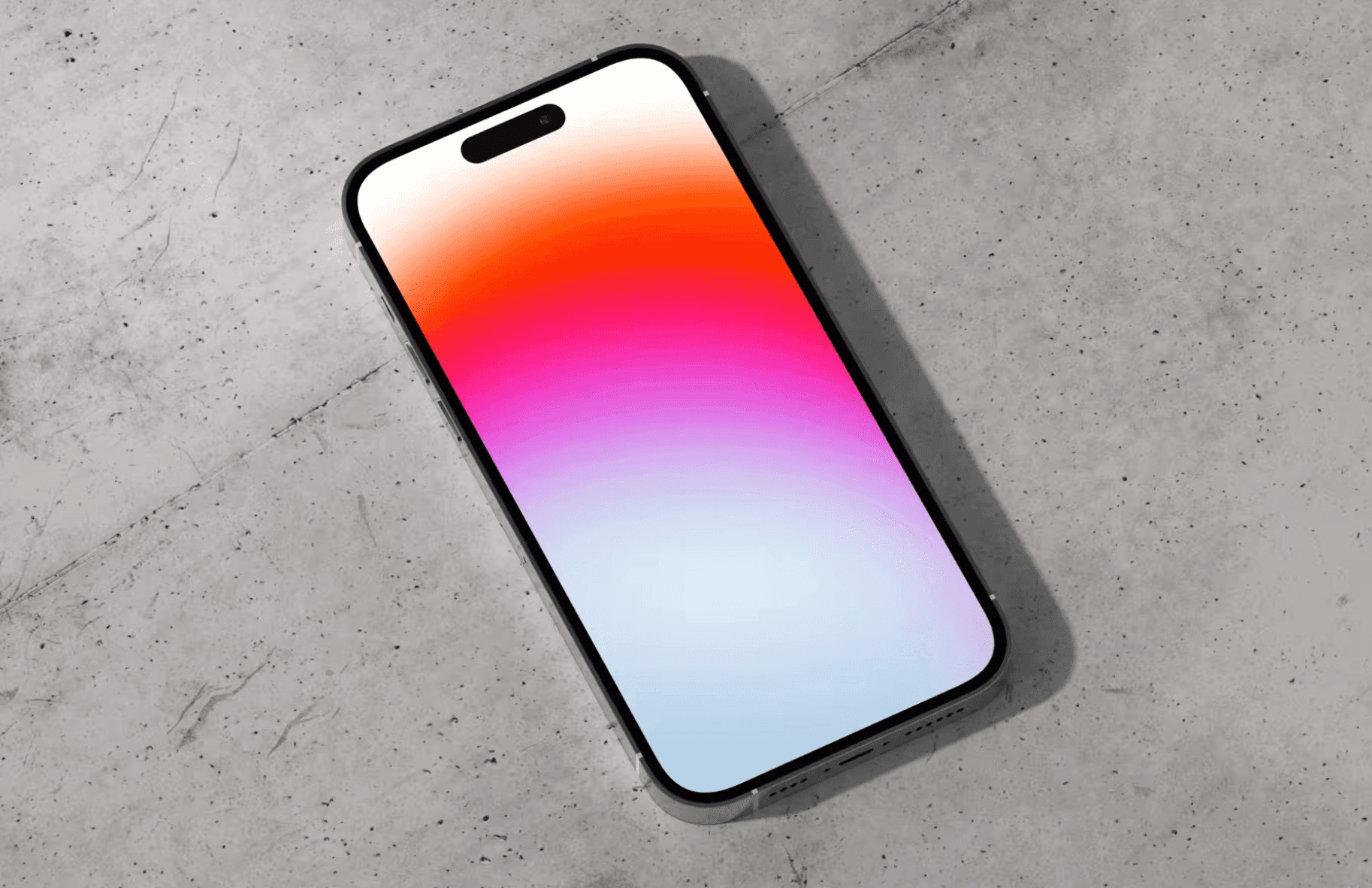 iPhone mockup on concrete floor with colorful gradient wallpaper