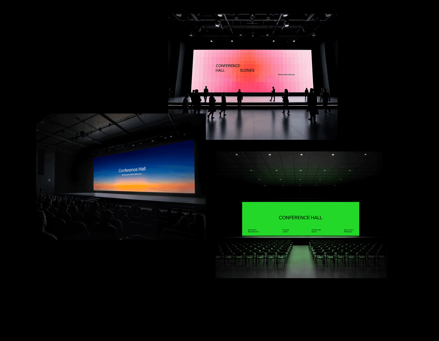 Conference hall screen mockups for branding projects
