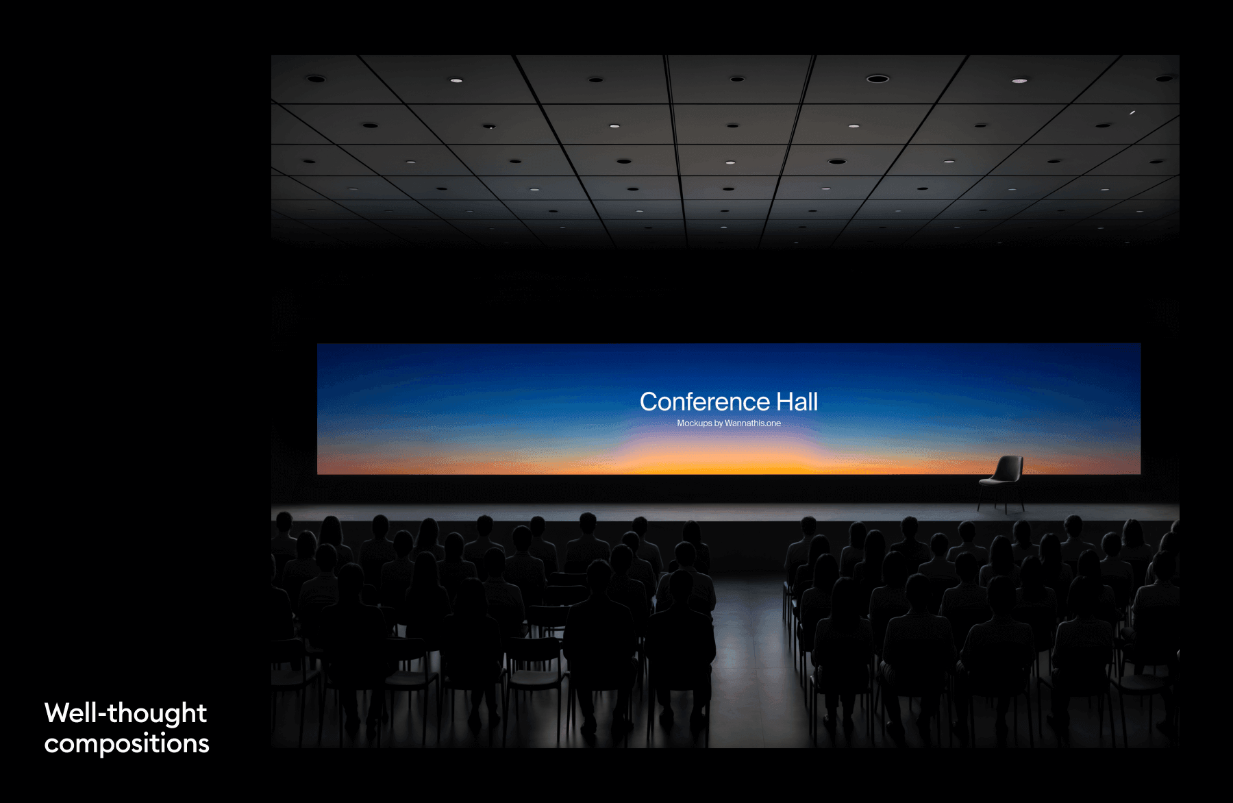 Conference hall screen mockups for design projects
