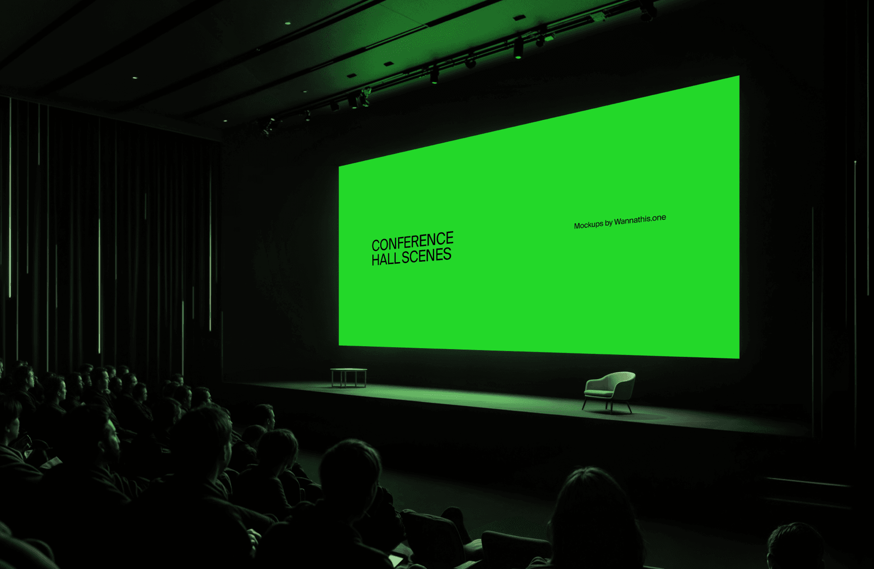 Presentation screen in a sleek modern conference hall