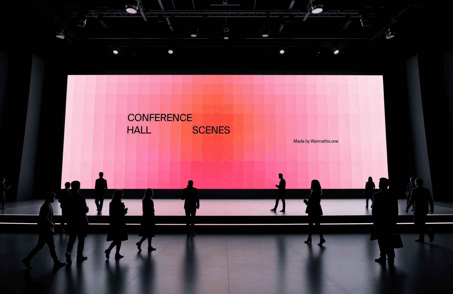 Conference hall mockup with silhouettes of a seated audience