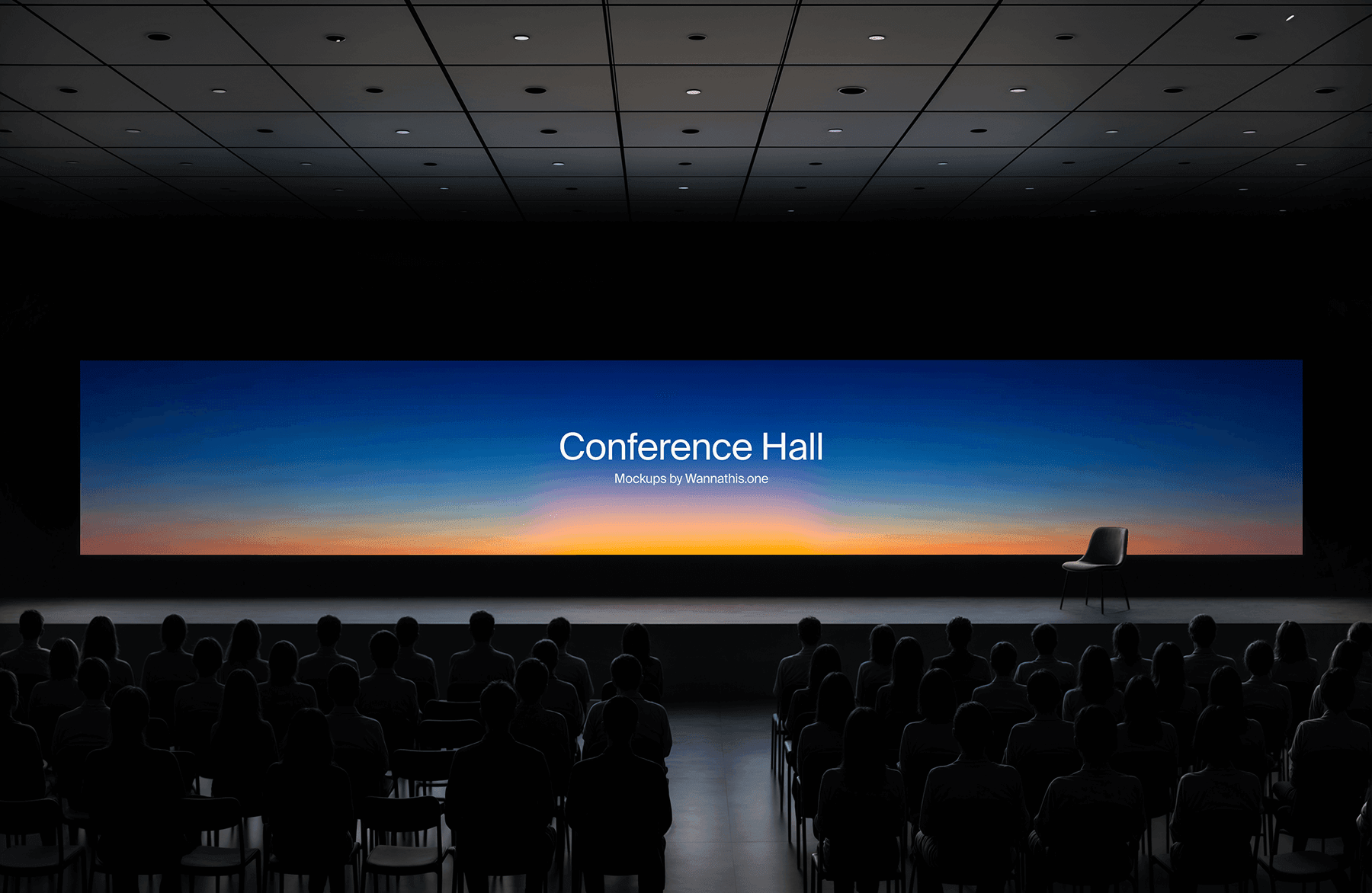 Minimalist empty conference hall with neat rows of chairs