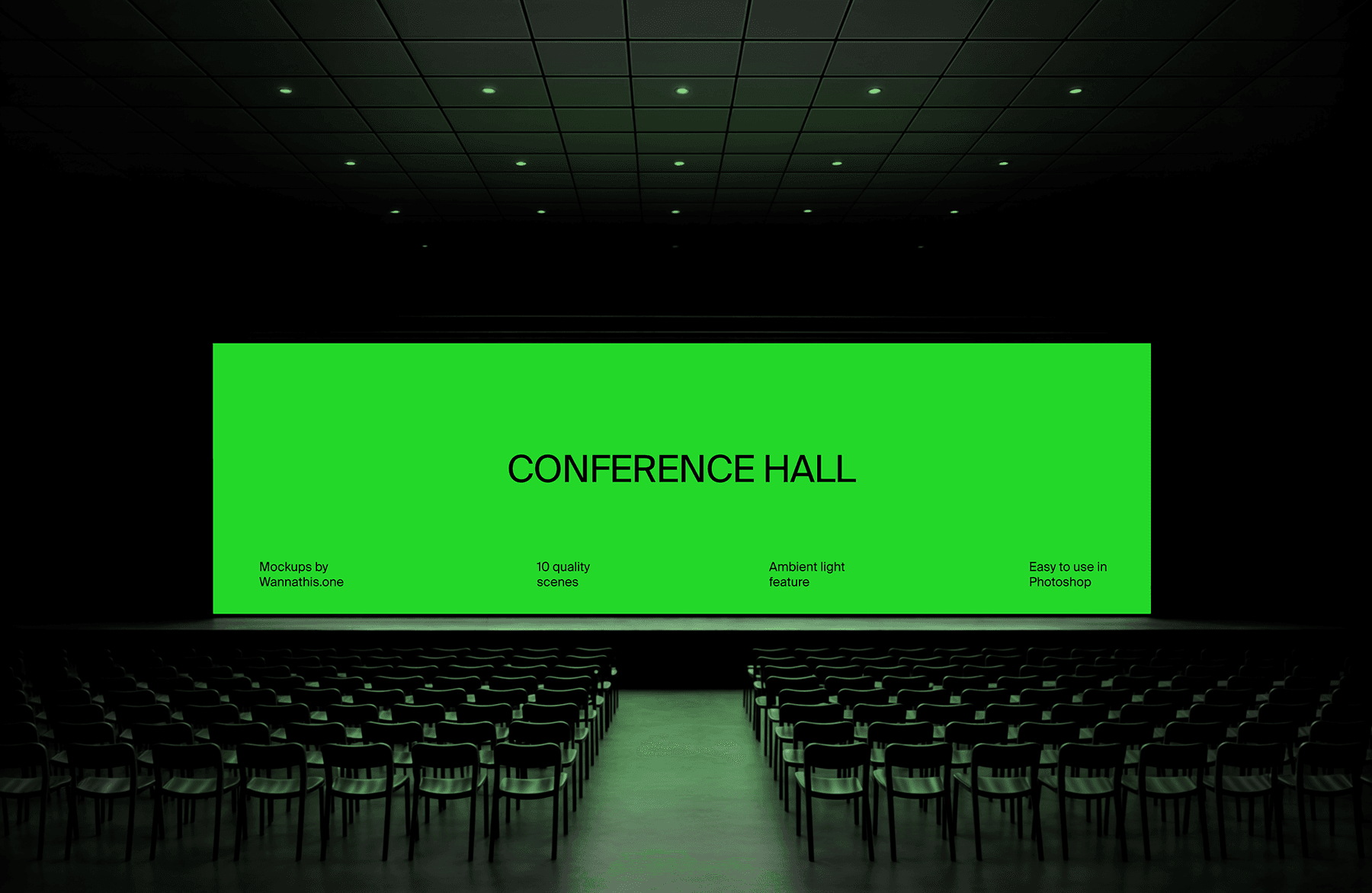 Bright screen in an empty conference hall