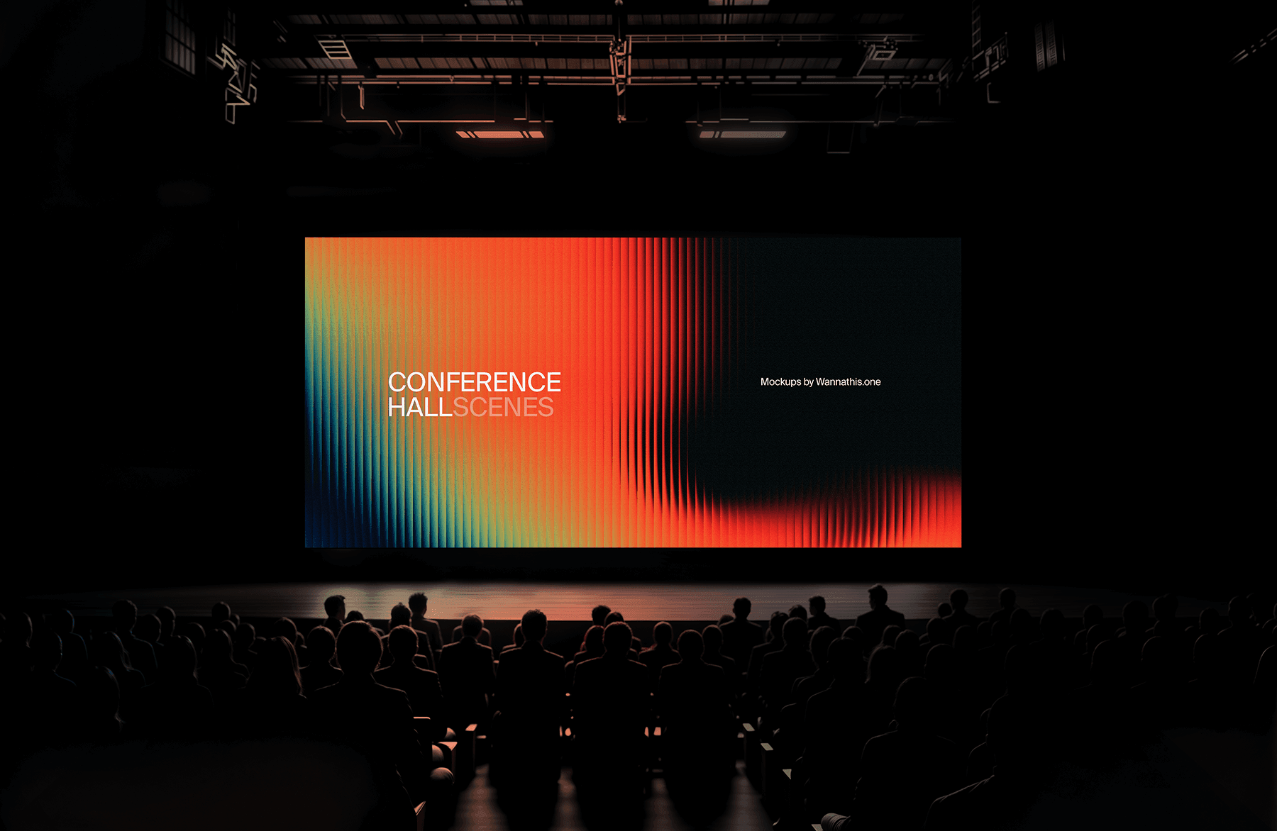 Dark conference hall with a creative wavy screen design