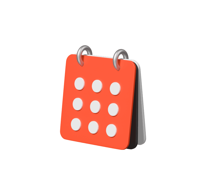 Free 3D illustration of a red tabletop calendar with white dots, representing dates or scheduling