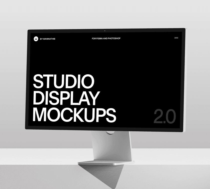 Free Apple Studio Display mockup, set on a sleek white desk