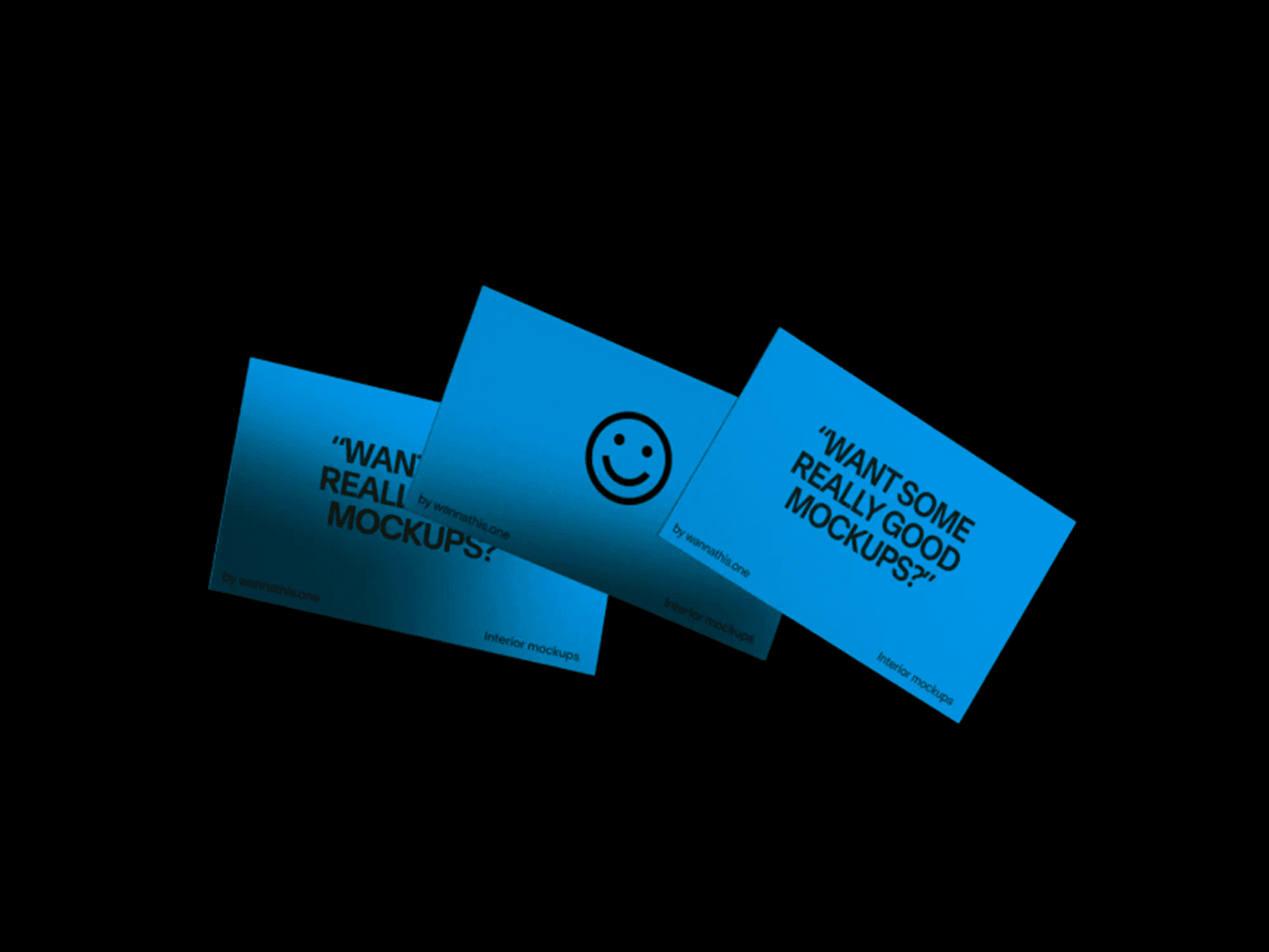 Blue business card mockups on black background premium branding scene