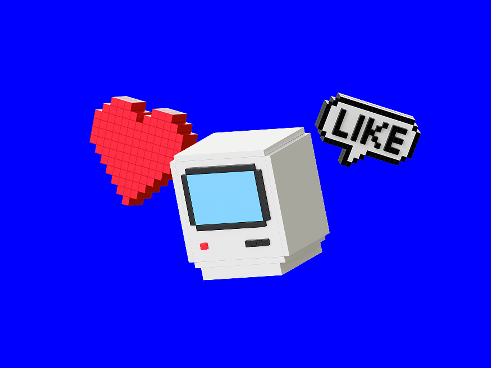 3D pixel heart, retro computer, and like symbol representing brand and consumer behavior trends 2026