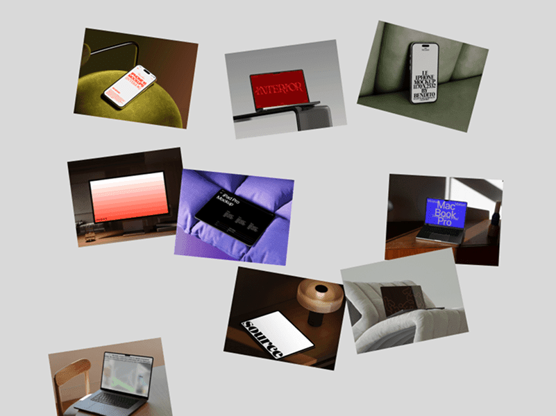 Collage of interior device mockups for designers — iPhones, iPads, and MacBooks featured in the article by Wannathis.
