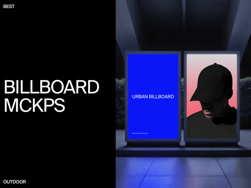 Best outdoor billboard mockup with glowing urban display at night – realistic advertising design by Wannathis