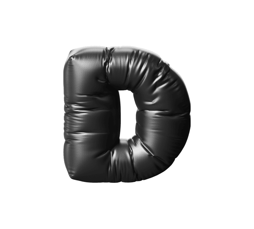 Free glossy inflatable 3D letter D illustration in black