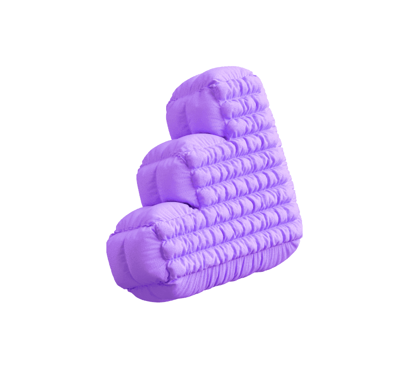 Free 3D inflated purple letter L made of soft padded fabric, isolated on white background