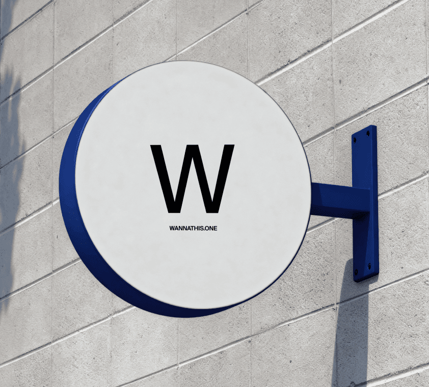 Round wall mounted shop sign mockup on concrete wall with side bracket