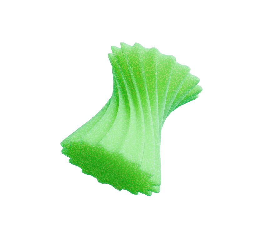 Free green twisted geometric abstract shape with layered texture on white background
