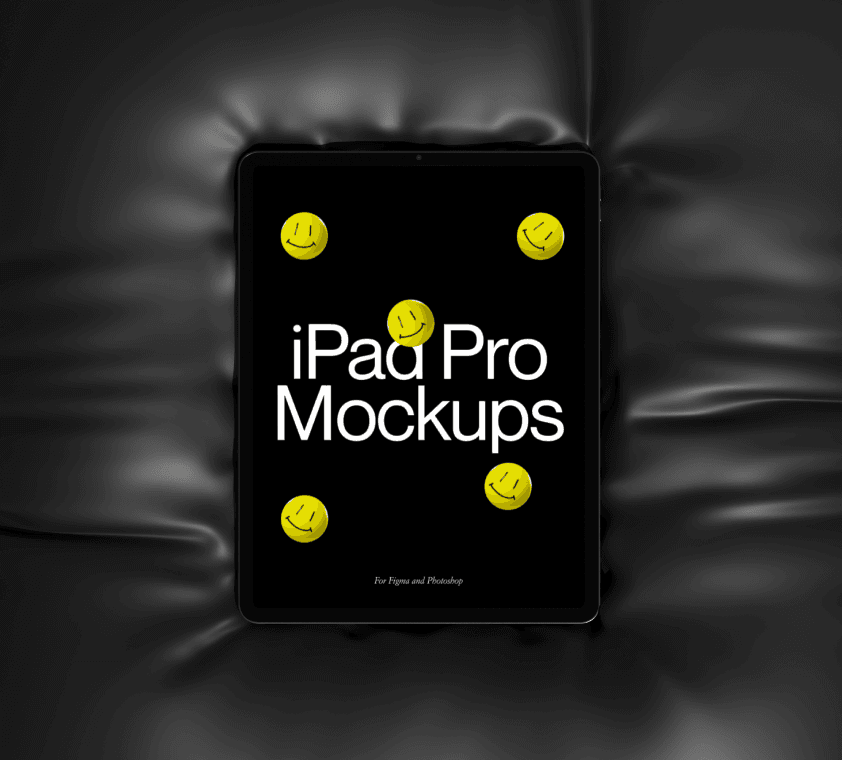 Free iPad Pro mockup, placed on a tufted black leather cushion background