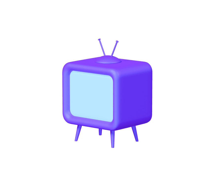 Free 3D retro television with purple casing, antennas, and a blue screen, symbolizing media or broadcasting