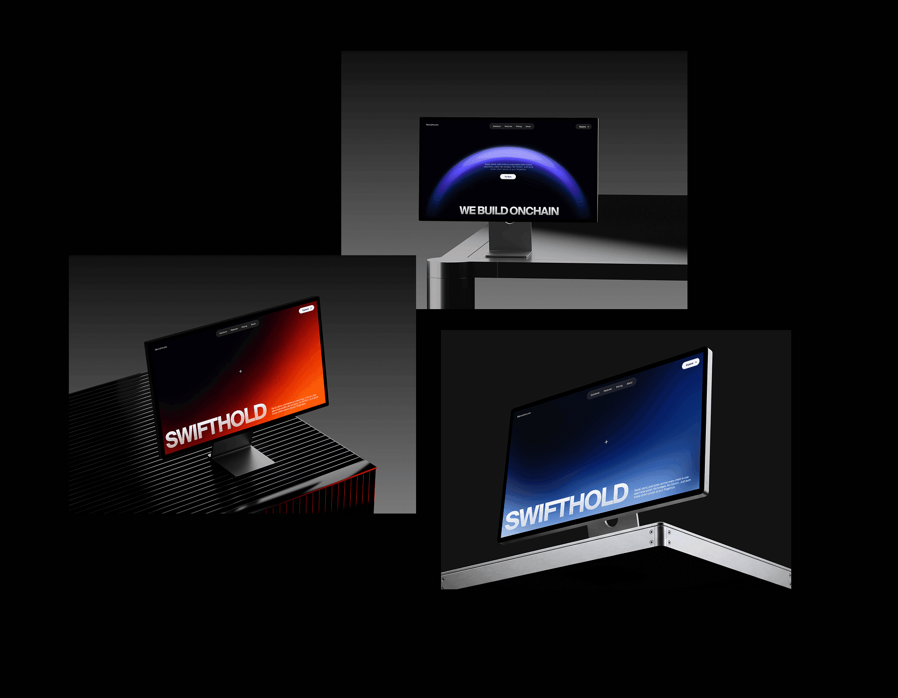 Dark Apple Studio Display Mockups for UI presentations