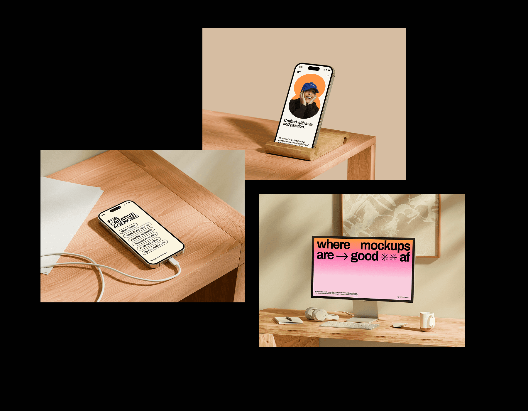 Wood Desk Workspace Mockups for ux/ui projects