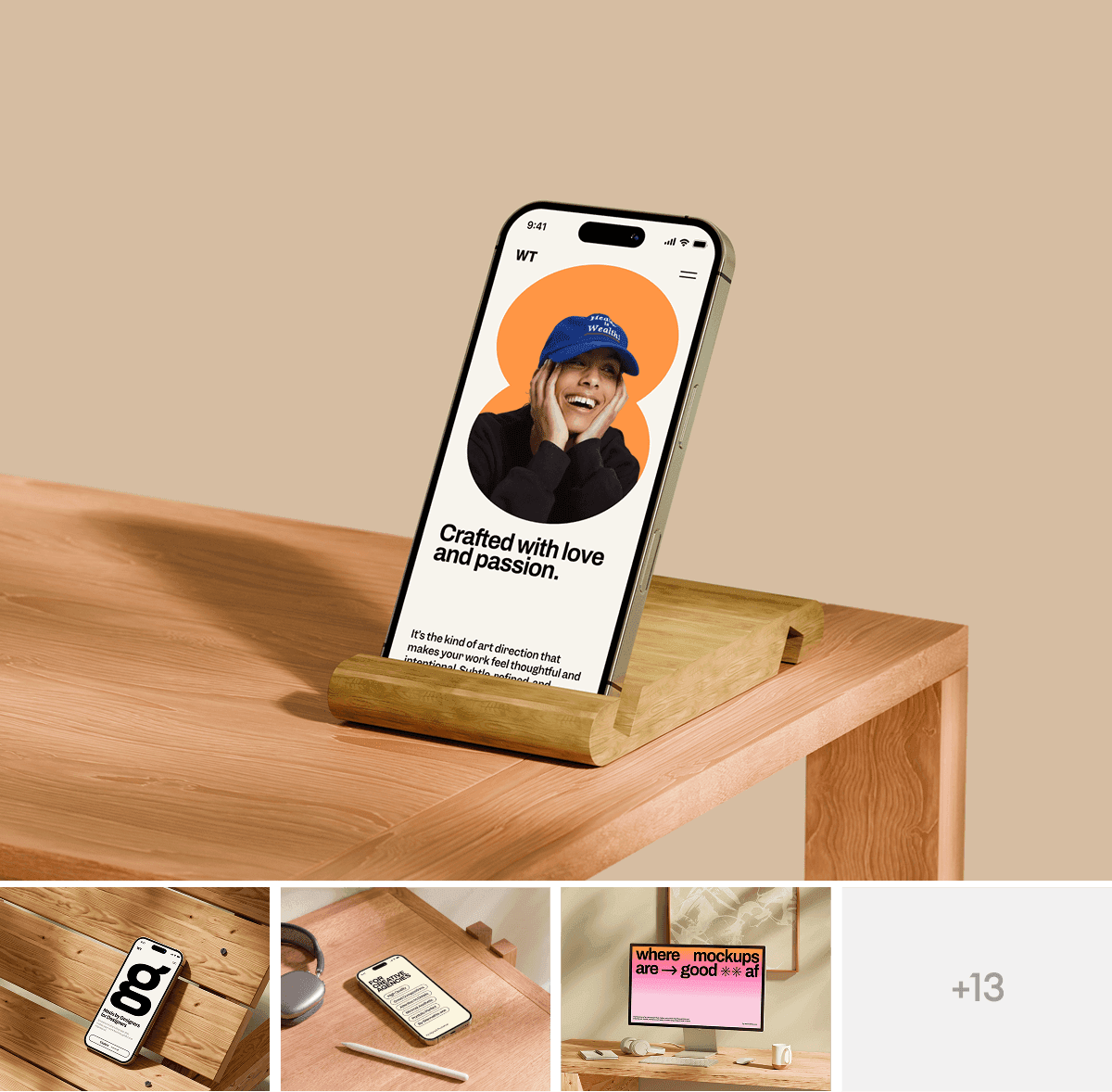 Wood Desk Workspace Mockups for design presentations