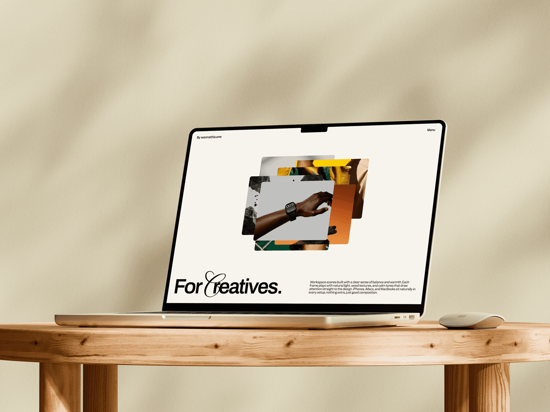 Laptop mockup placed on a spacious wooden desk with natural light