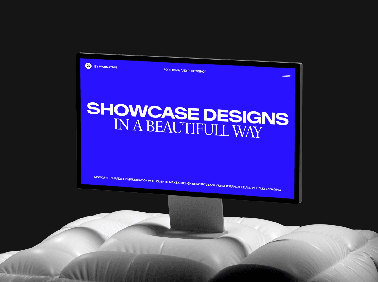 Minimal desktop monitor mockup with blue screen — clean visual setup for showcasing modern designs.