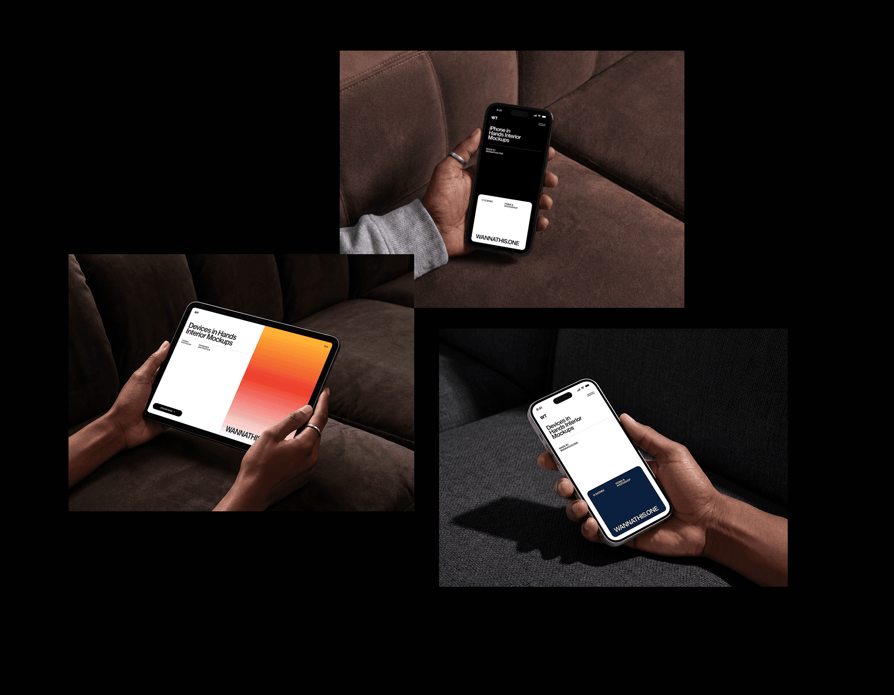 Devices in Hands Interior Mockups for design presentations