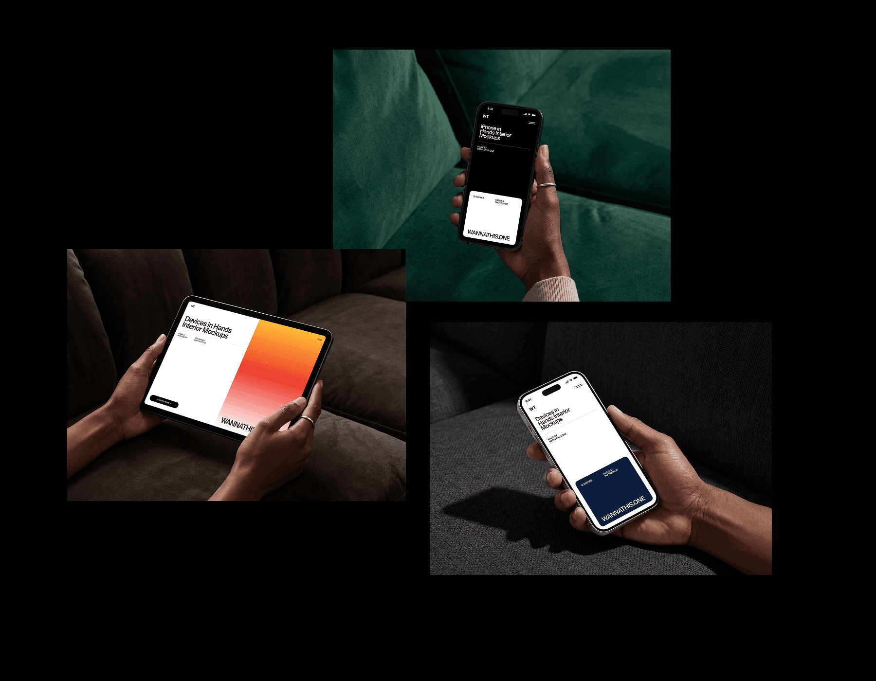 Devices in Hands Interior Mockups for design presentations